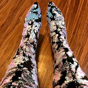 Pink Hologram Knee High Boots